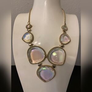 Kendra Scott Clear Iridescent Rebecca Gold Tone Statement Necklace, Rare Find!